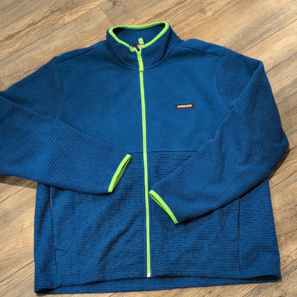 Lands' End Navy Fleece with Lime Trim